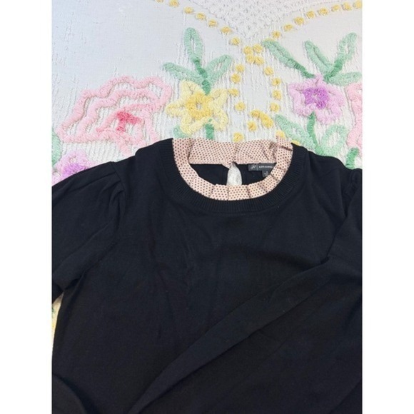 Adrianna Papell Black Pink Polka Dot Layered Sweater Size S - Picture 11 of 12